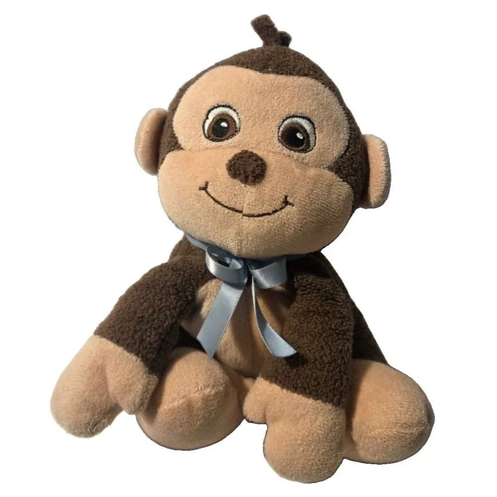 Vtg Garanimals Monkey Plush Bean Bag Brown Blue Bow Lovey Stuffed Animal READ